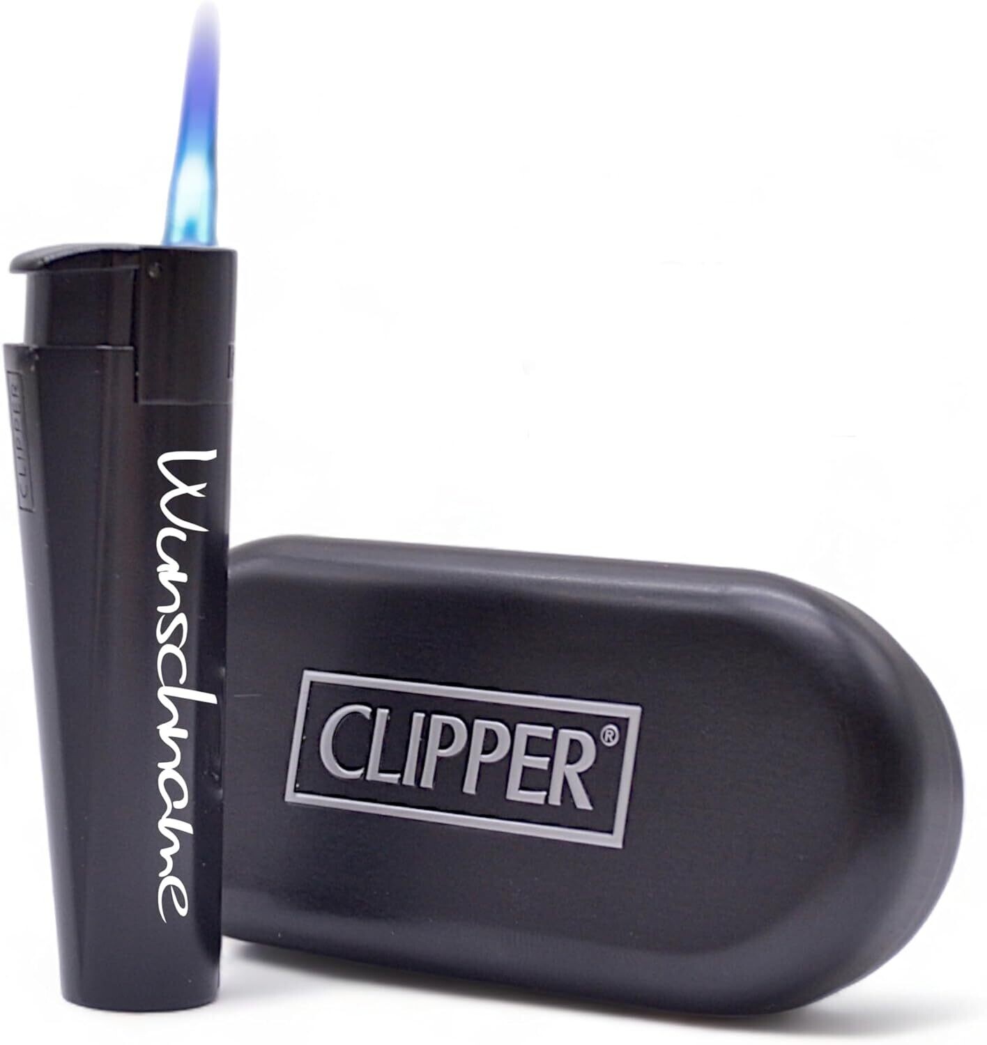 Clipper | Jet Flamme | Personalisiertes Strumfeuerzeug Metall, inkl. Metallbox &amp; Wunschgravur