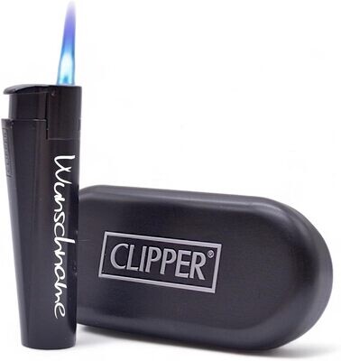 Clipper | Jet Flamme | Personalisiertes Strumfeuerzeug Metall, inkl. Metallbox & Wunschgravur