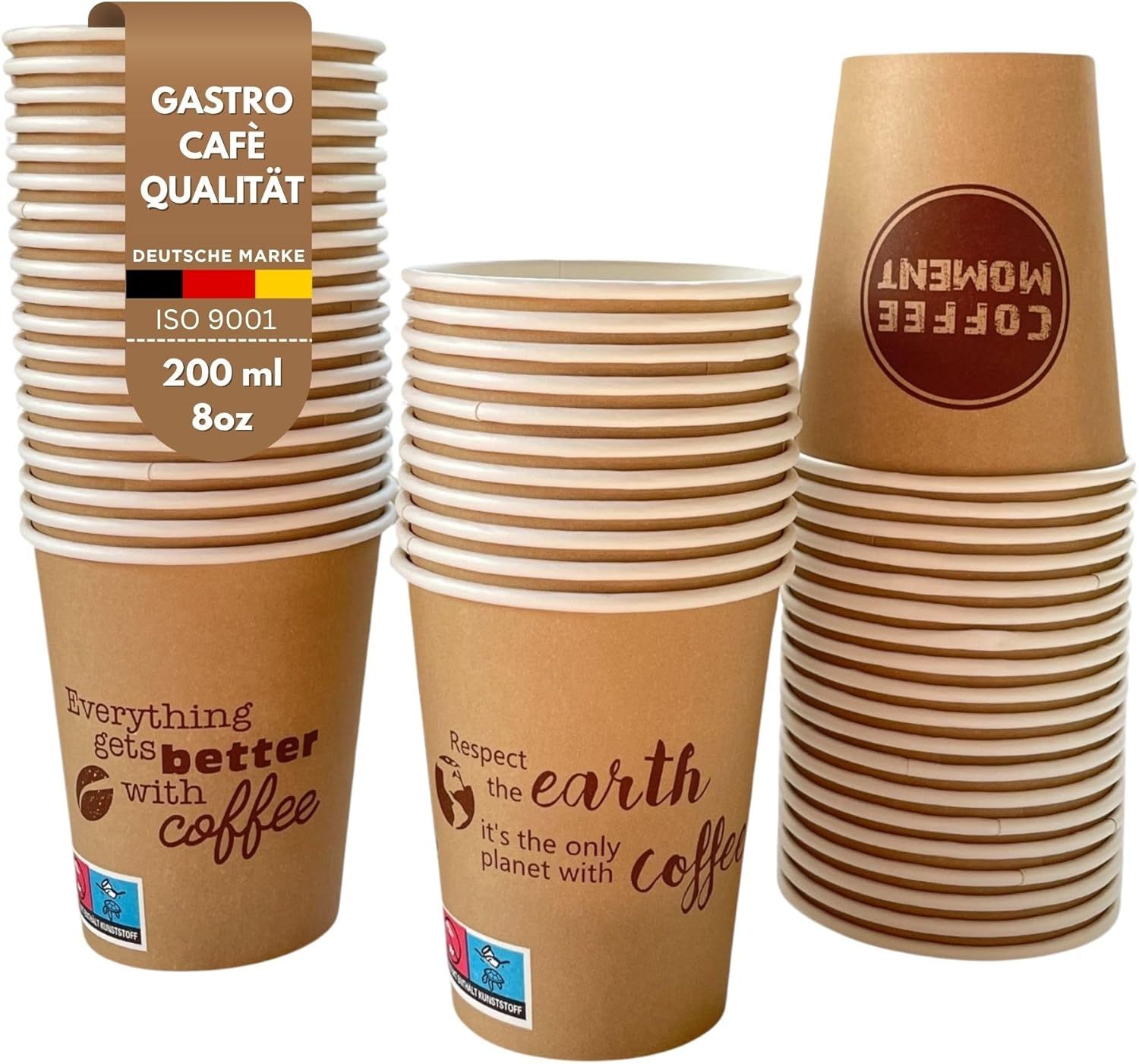 1000 Stück 200ml 8oz Pappbecher | Gastro Qualität | Einweg Coffee to Go Becher - 2 to go für Tee Kaffee, Einwegbecher, Papierbecher, Kaffeebecher Ø8cm