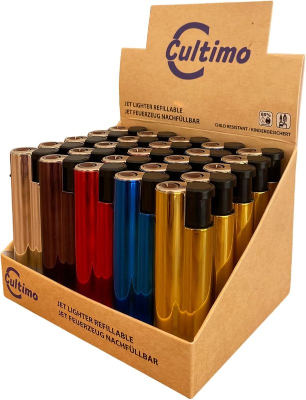 Clearfee Jet Flamme Sturmfeuerzeug | Windfest, Witterungsfest | Nachfüllbar | Elegant Gold Metallic Farben | Einfarbig