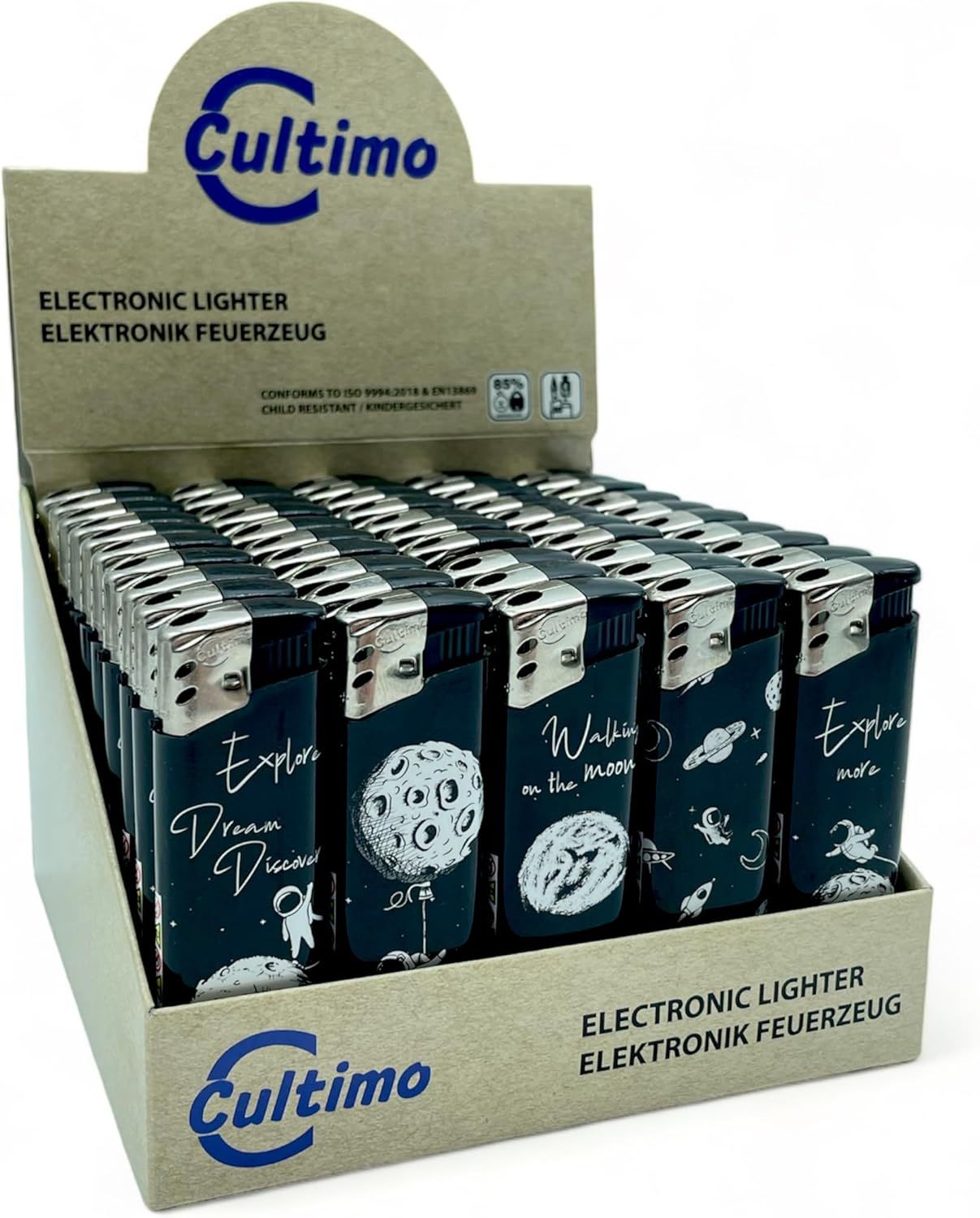 50 Stück Elektronik Feuerzeuge mit Motive, Nachfüllbar &amp; Kindergesichert | Feuerzeug Lighter elektronische, Gas befüllt (Astronaut)
