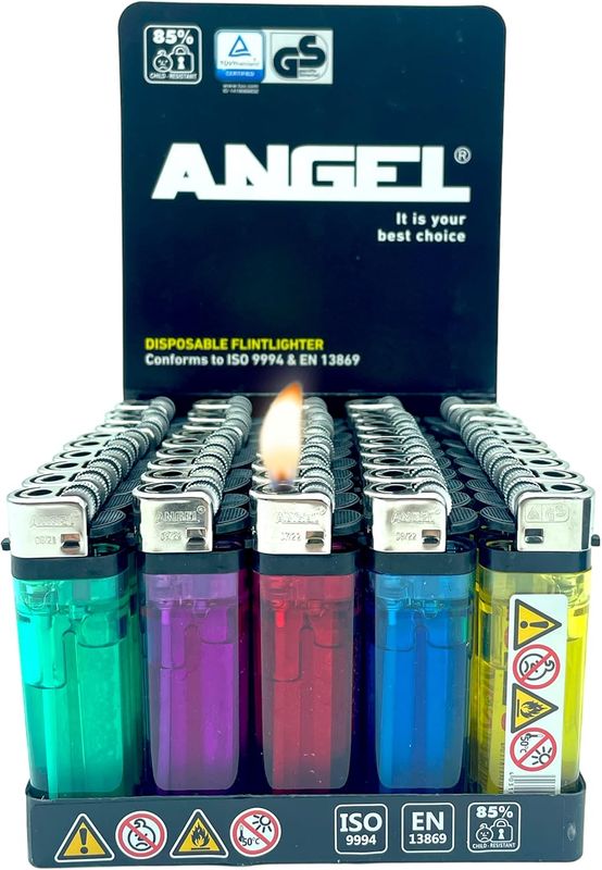 Clearfee 100 Stück transparent Einwegfeuerzeuge | Reibradfeuerzeuge, Einweg Feuerzeug, bunt in 5 Farben Einwegfeuerzueg