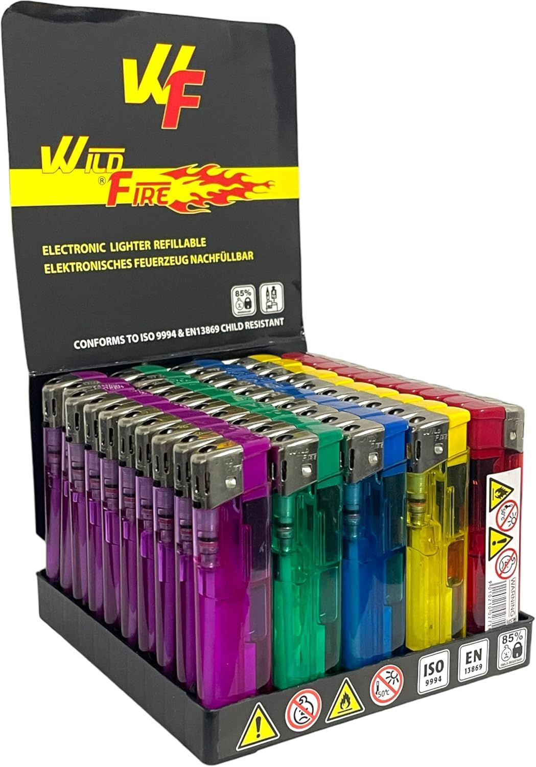 Clearfee Elektronik Feuerzeug nachfüllbar, Bunt, Transparent Feuerzeug, Lighter (100 Stück)