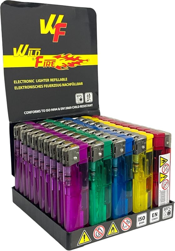 Clearfee Elektronik Feuerzeug nachfüllbar, Bunt, Transparent Feuerzeug, Lighter (100 Stück)
