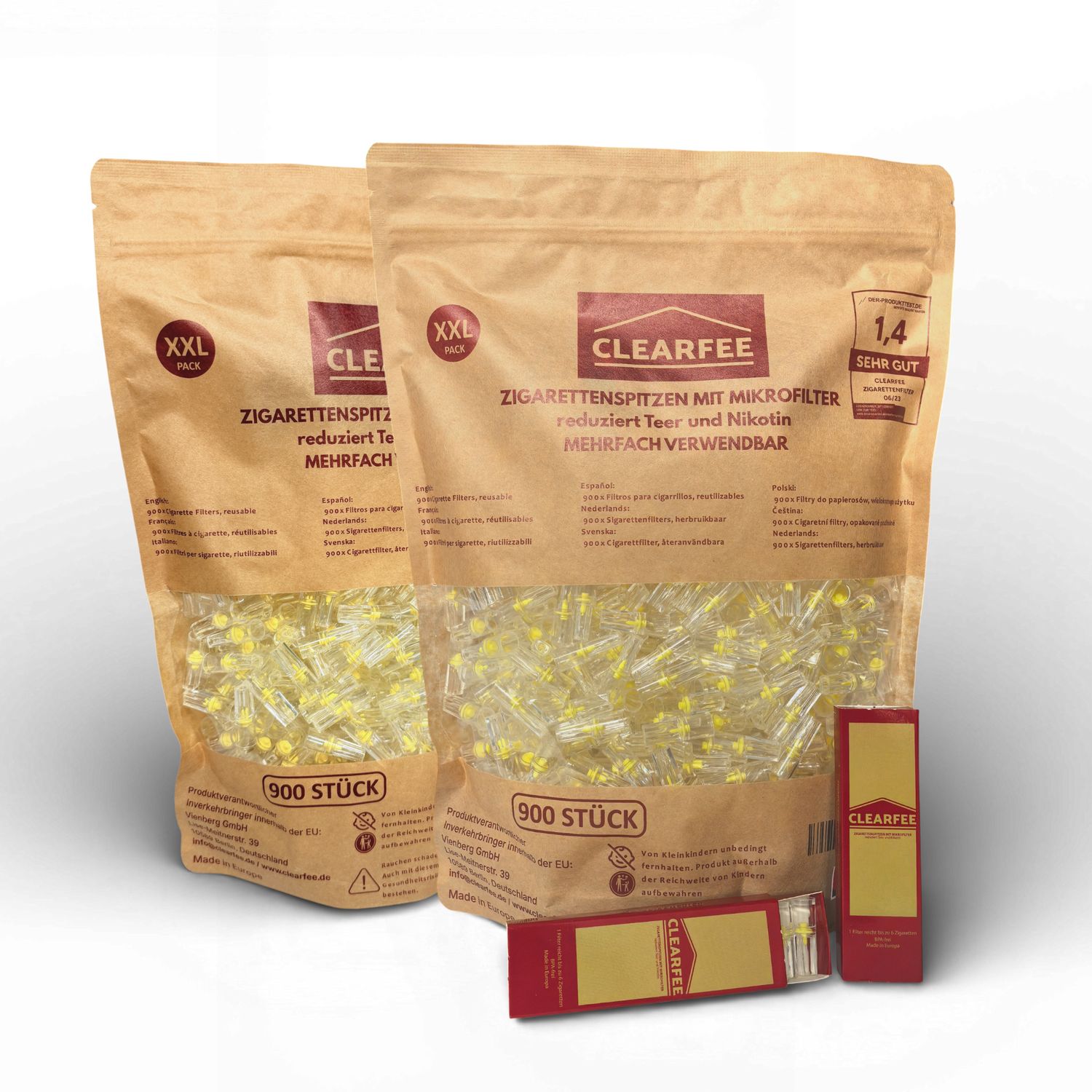 Clearfee 1800 Stück (2x900er pack) Zigarettenfilter, Wiederverwendbar, inkl. 4x Transportbox