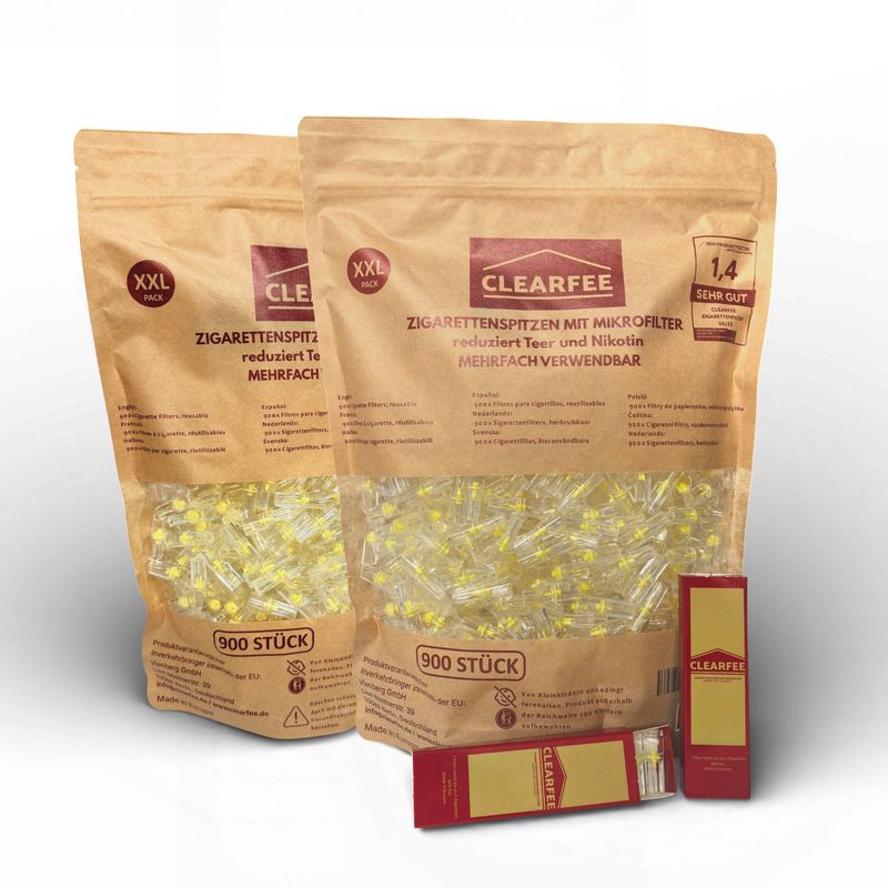 Clearfee 1800 Stück (2x900er pack) Zigarettenfilter, Wiederverwendbar, inkl. 4x Transportbox