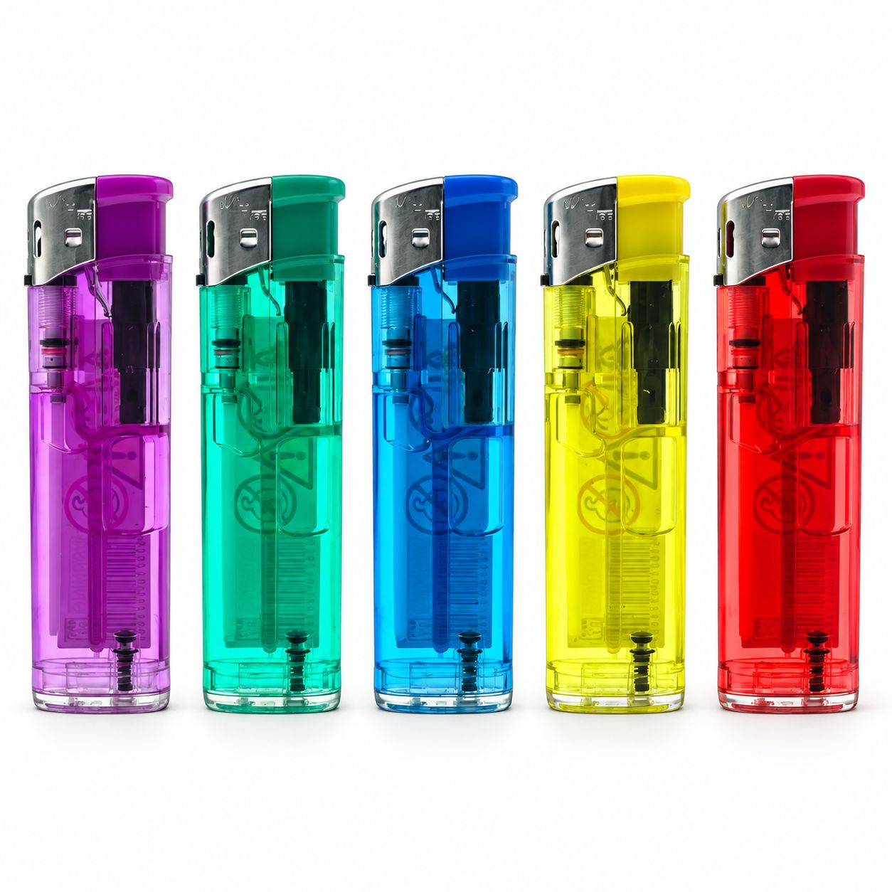 5 Stück Elektronik Feuerzeug nachfüllbar, Bunt, Transparent