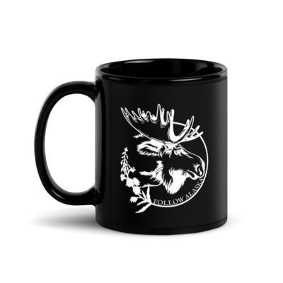 Fireweed Moose Black Glossy Mug