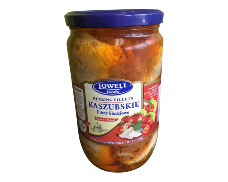 Herring Fillets w Tomatoes&amp;Onion 650g Sledzie po Kaszubsku &#39;LOWELL FOODS&#39;
