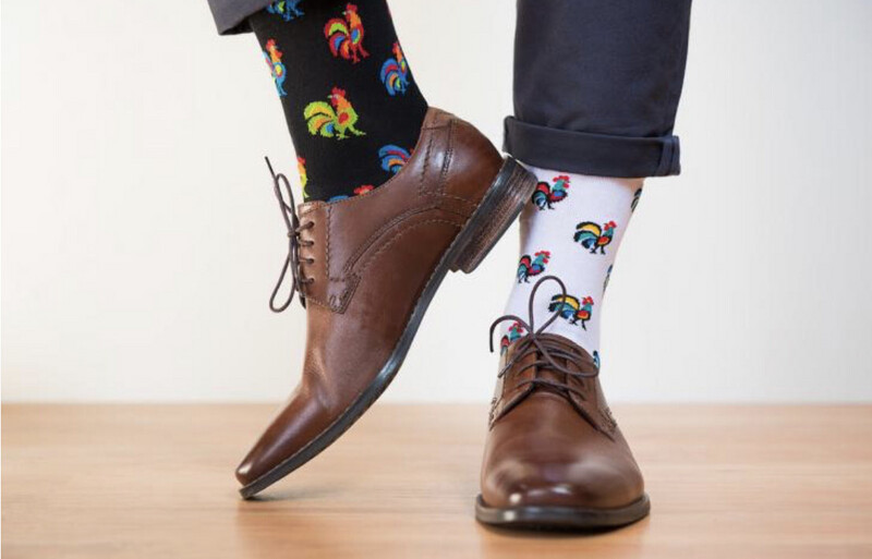 MEN&#39;S SOCKS - LONG - ROOSTERS - BLACK/ US11-13 (EUR 41-43)