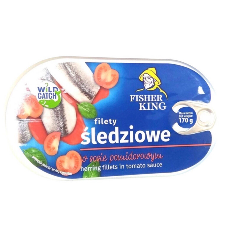 Herring Fillets In Tomato Sauce/ Filety Sledziowe w sosie pomidorowym“ Fisher King” 170g