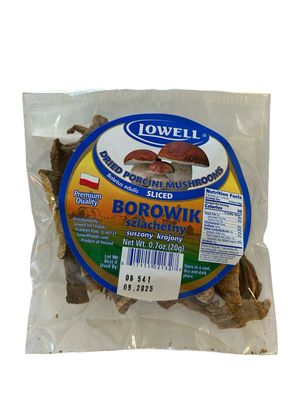 BOROWIK Sliced 20g Krajanka PASEK &#39;&#39;LOWELL FOODS&#39;&#39;/ Dried Porcini Mushrooms Sliced