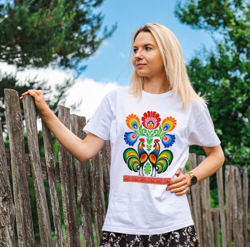 White T-shirt Roosters Size M/ Koszulka