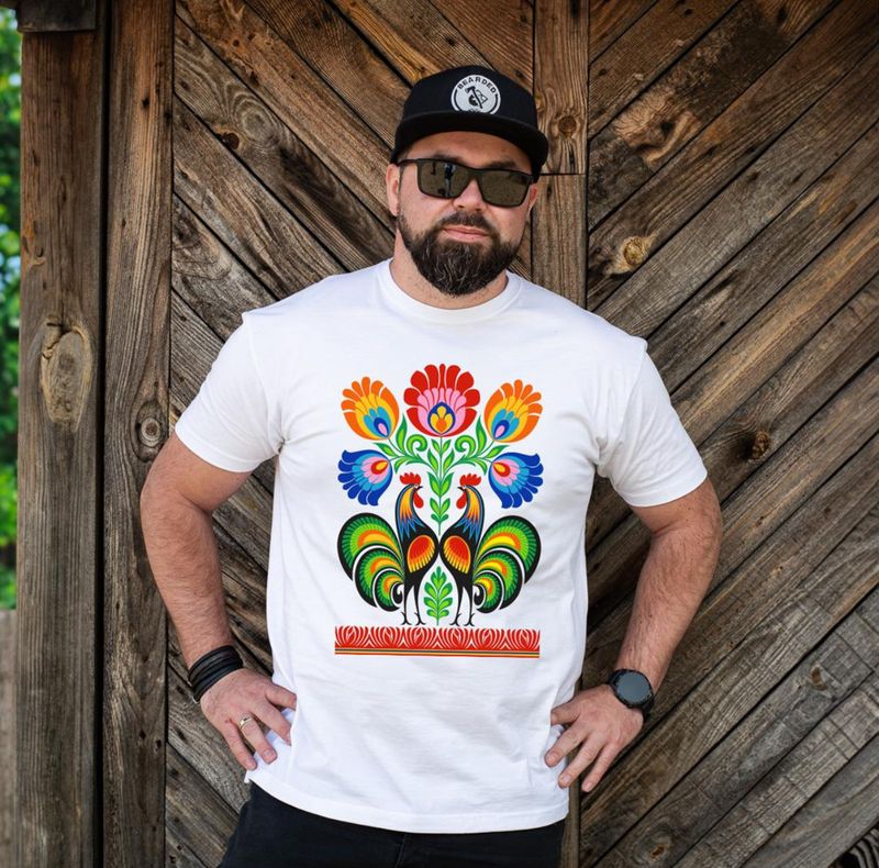 White T-shirt Roosters Size M/ Koszulka