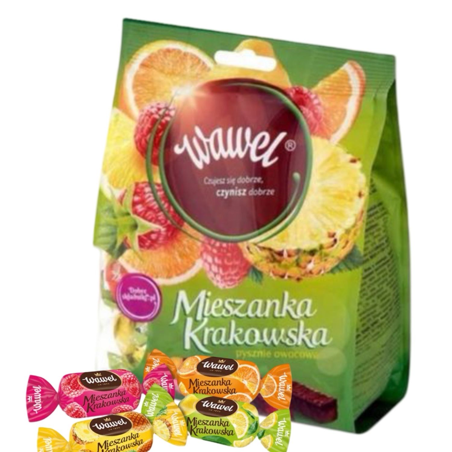 Wawel Mieszanka Krakowska/ Chocolate Covered Jelly Candy - Lemon Orange Pineapple and Raspberry Assortment 250g