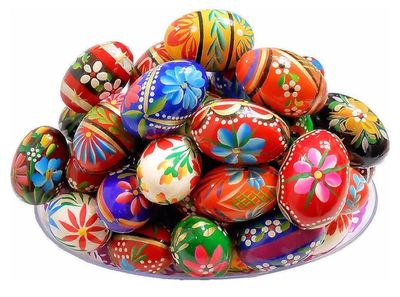 (6) Polish Easter Handpainted Wooden Eggs (Pisanki) Decorative Eggs for Easter Set of 6 Medium Eggs