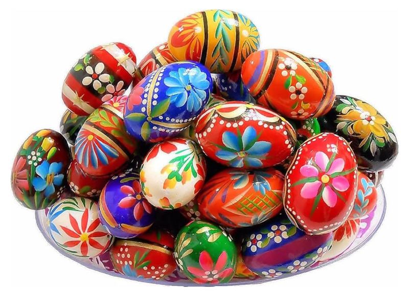 (6) Polish Easter Handpainted Wooden Eggs (Pisanki) Decorative Eggs for Easter Set of 6 Medium Eggs