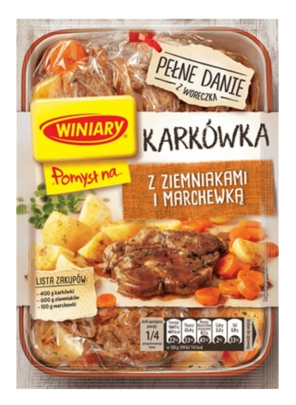POMYSŁ NA Karkowka z Ziemniakami i Marchewka „Winiary” 32g./ Juicy pork neck w/potatoes &amp; carrots