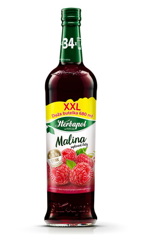 XXL Raspberry Syrup/ Syrop Malinowy 680ml &#39;&#39;HERBAPOL&#39;&#39;