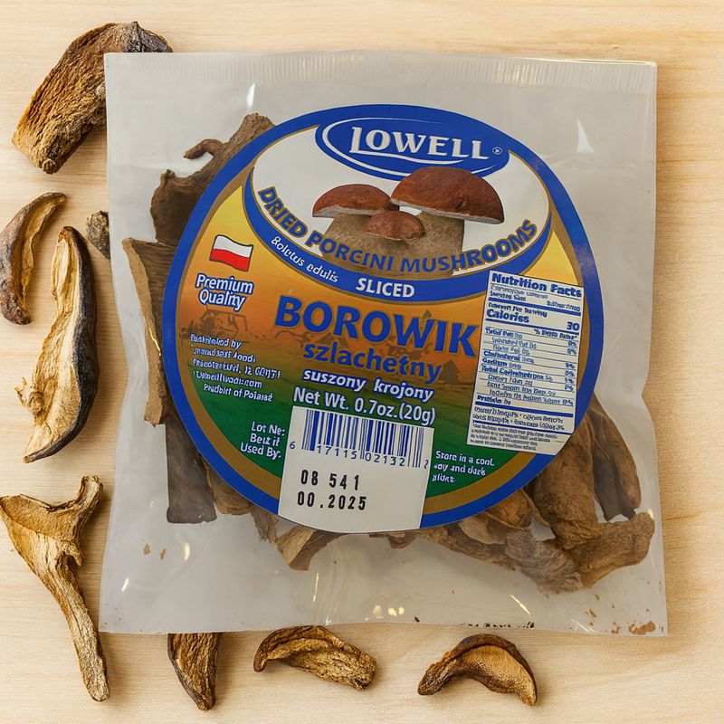 BOROWIK Sliced 20g Krajanka PASEK &#39;&#39;LOWELL FOODS&#39;&#39;/ Dried Porcini Mushrooms Sliced