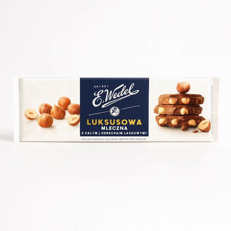 Large Size Luxury Milk Chocolate w/ Whole Hazelnuts/ LUKSUSOWA Czekolada 220g“ Wedel”