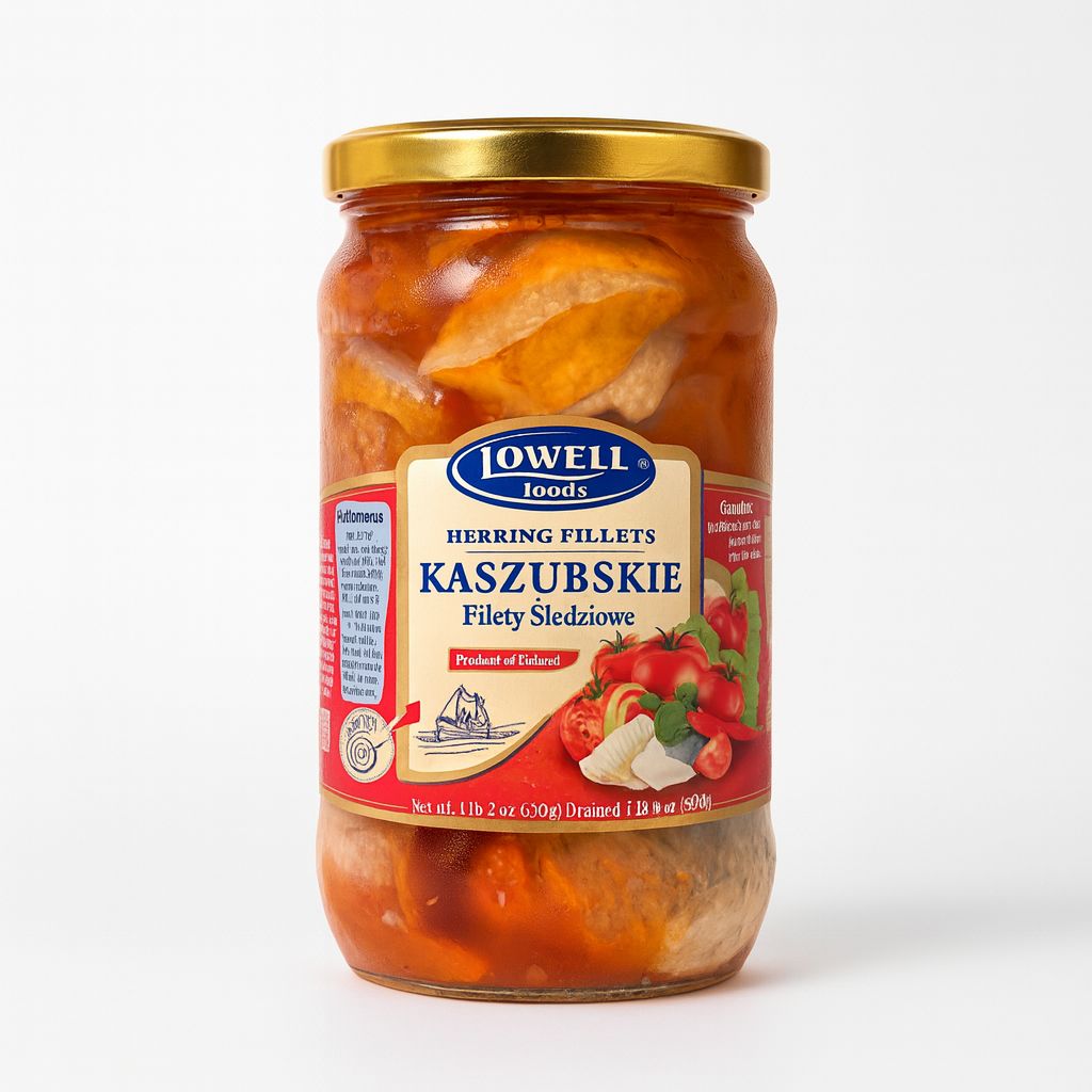 Herring Fillets w Tomatoes&amp;Onion 650g Sledzie po Kaszubsku “Lowell”