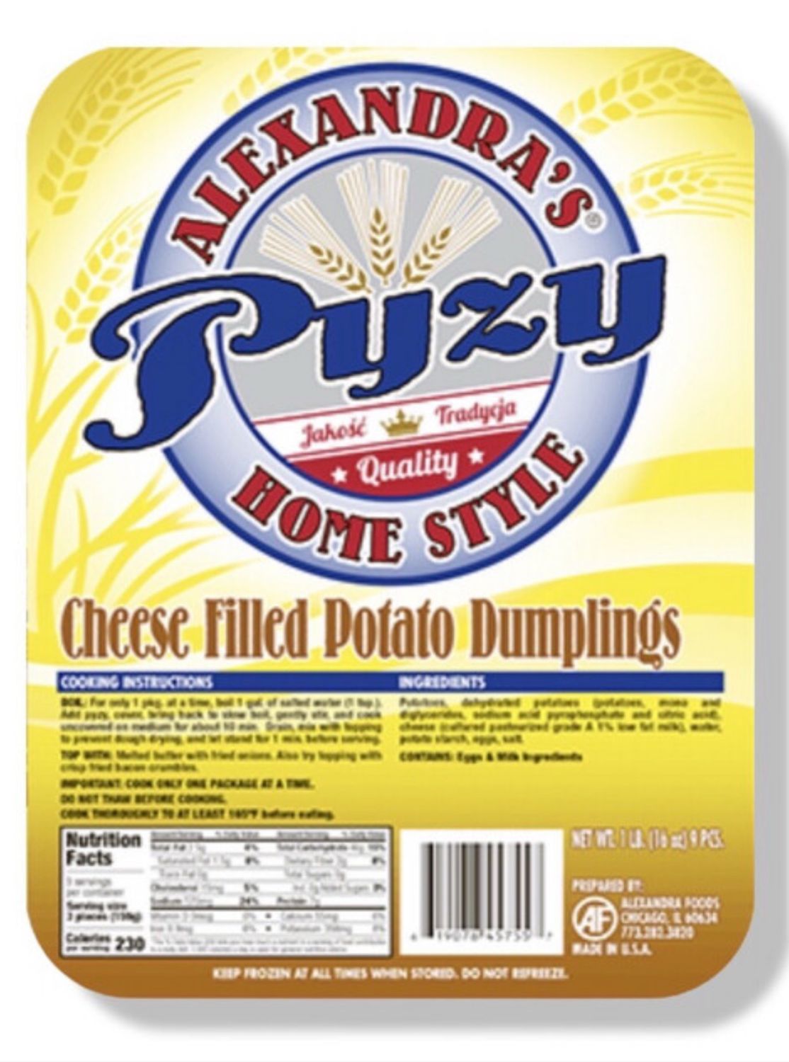 Cheese Filed Potato Dumplings / Pyzy z serem 9pcs.