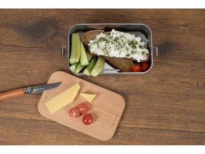 Lunchbox aus Weissblech mit Buchenholzdeckel