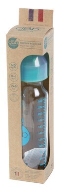 Babyflasche türkisfarben aus Glas 240ml mit Silikonsauger