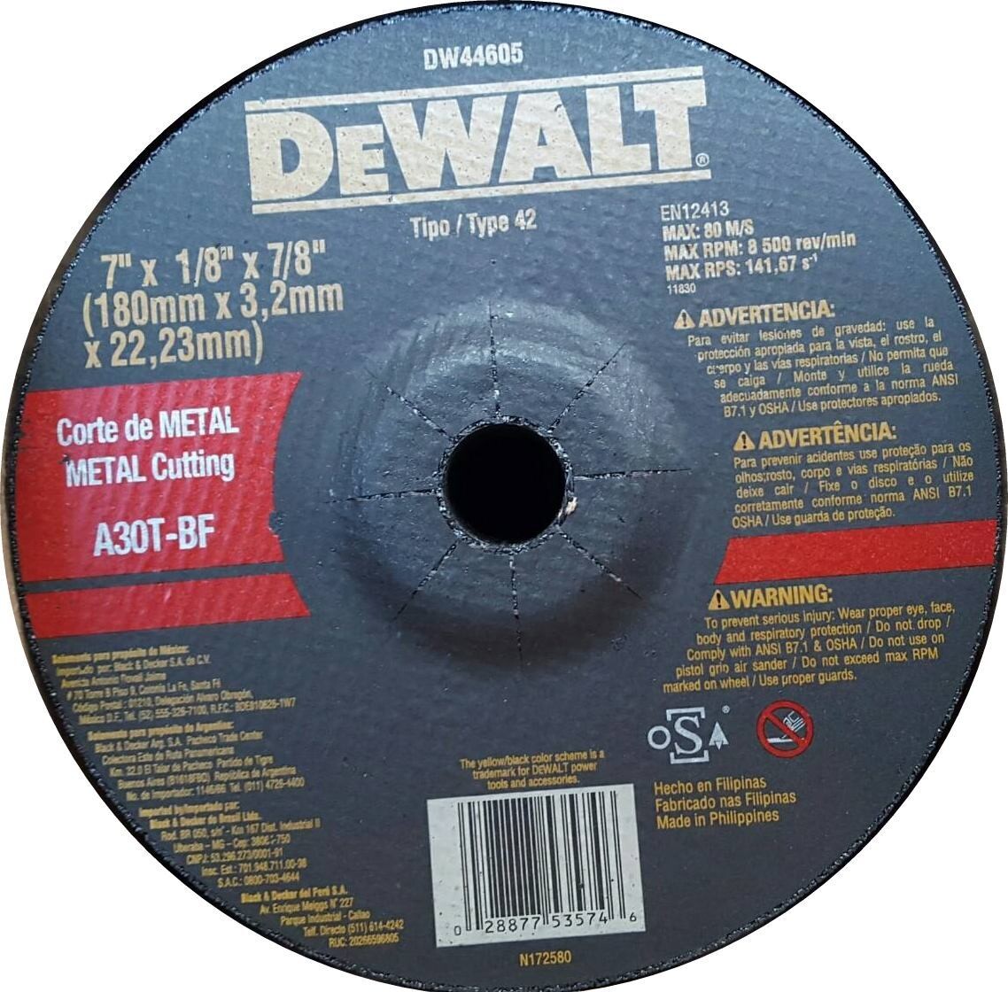 Dewalt Metal Cutting Disk (7" X 1/8" X 7/8")