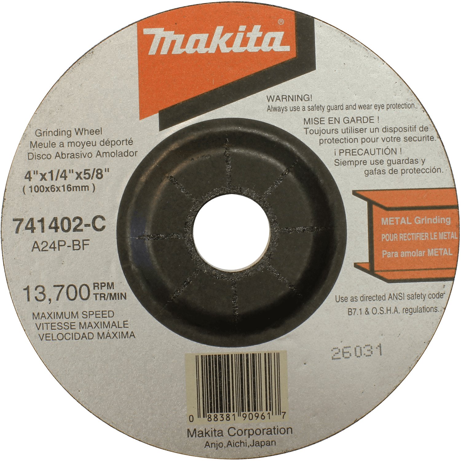 Makita 4" X 1/4" X 5/8" Grinding Wheel