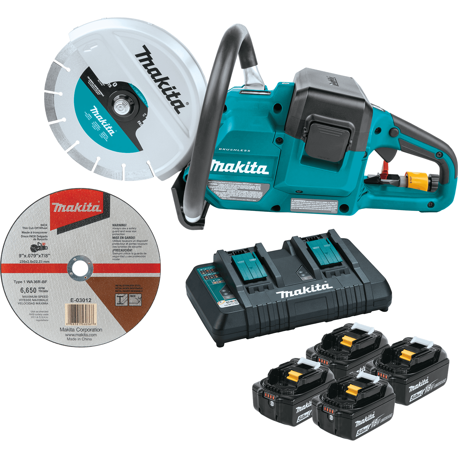 Makita 36V (18V X2) LXT® Brushless 9" Power Cutter Kit, with AFT®, Electric Brake, 4 Batteries (5.0 Ah)