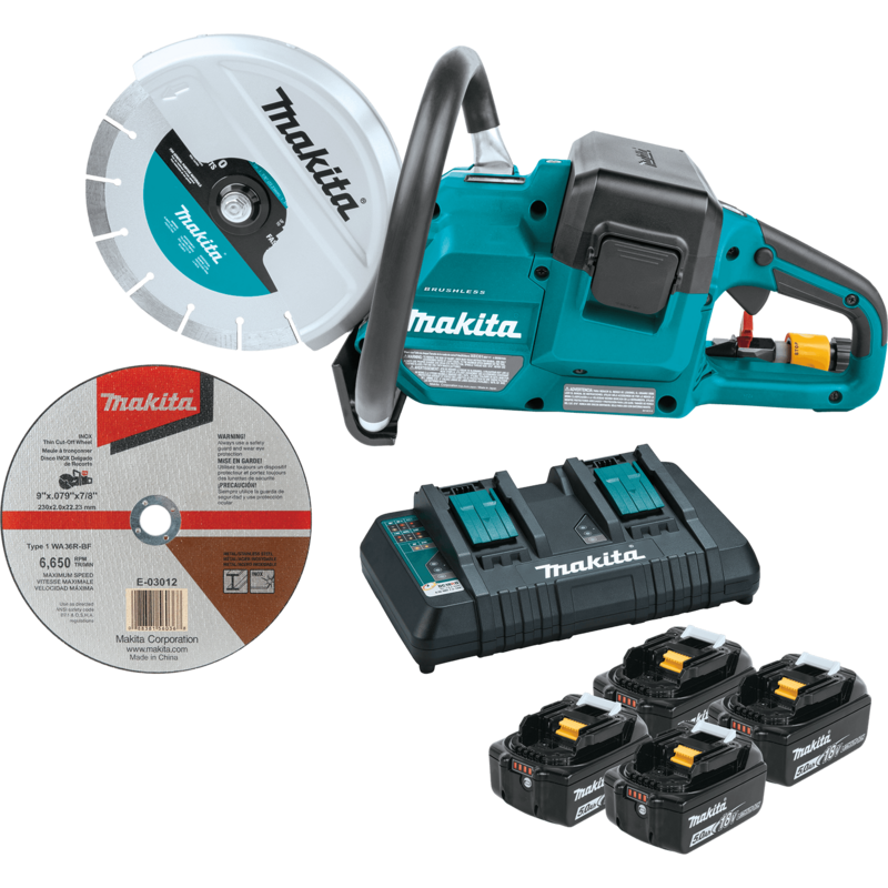 Makita 36V (18V X2) LXT® Brushless 9" Power Cutter Kit, with AFT®, Electric Brake, 4 Batteries (5.0 Ah)