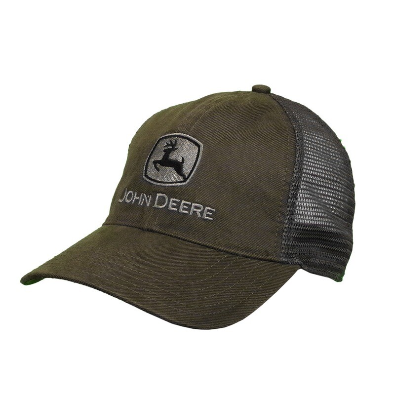 Stone Washed Hat with John Deere Logo and Mesh Back