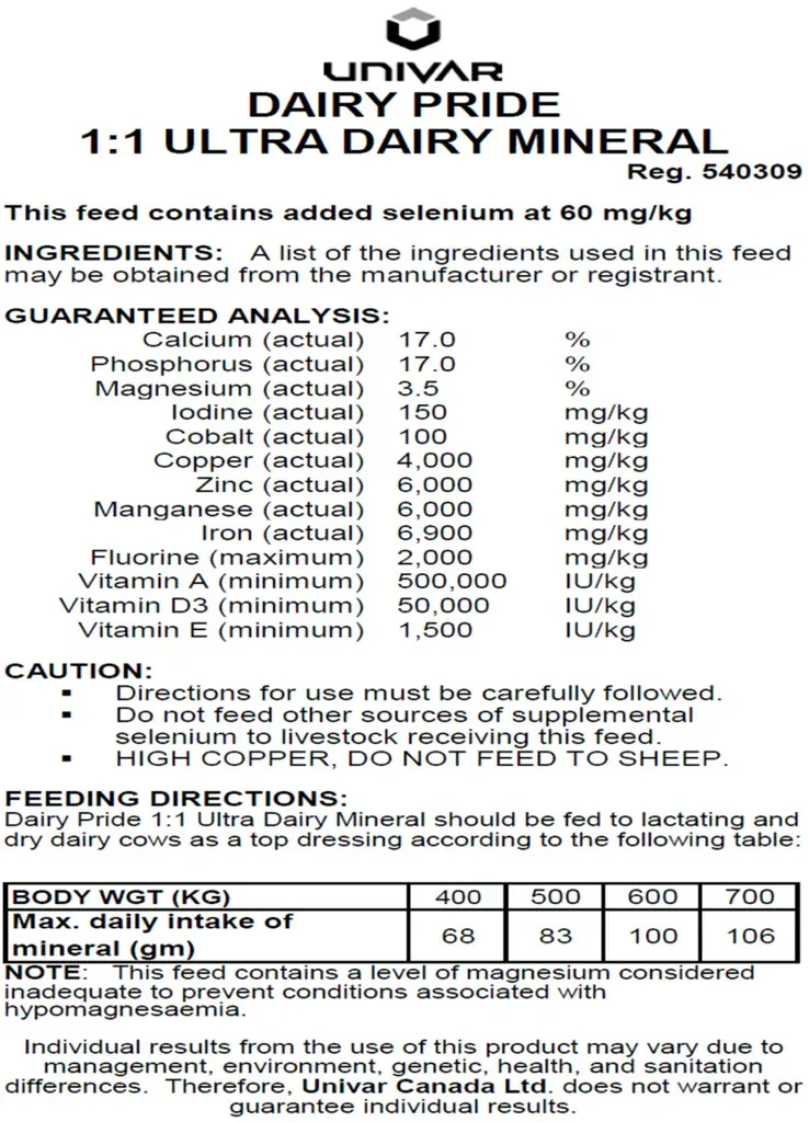 Supreme Dairy Pride 1:1 Ultra Dairy Bagged Mineral 25kg