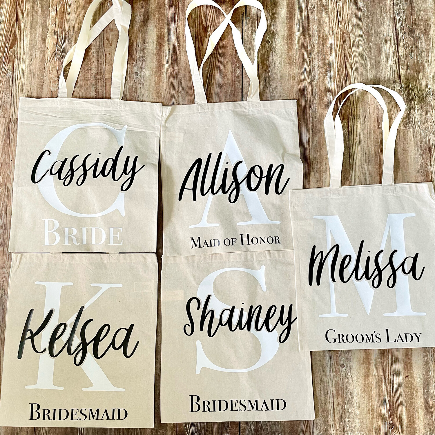 Large Personalized Bridal Party Canvas Bags