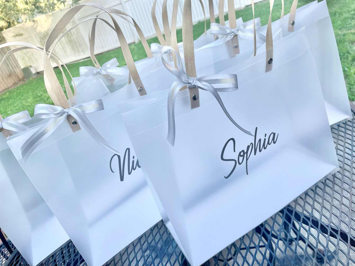 Frosted Bridesmaid’s Gift Bags Transparent &amp; Personalized
