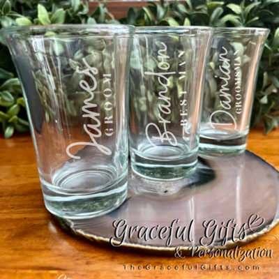Etched Wedding Party Shot Glasses