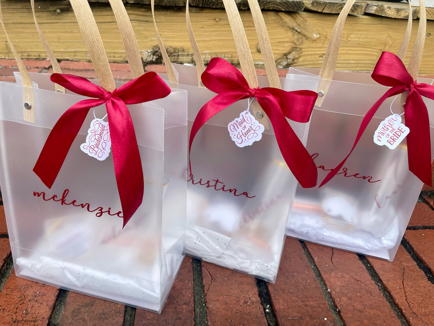 Frosted Bridesmaid’s Gift Bags Transparent &amp; Personalized