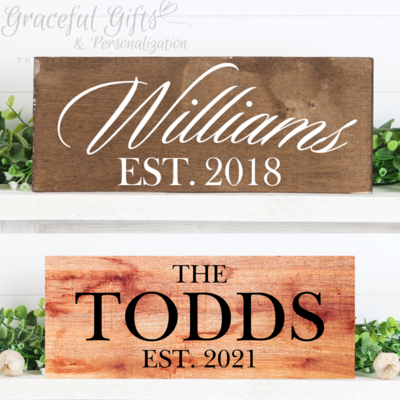 Family Name EST Year Wooden Sign