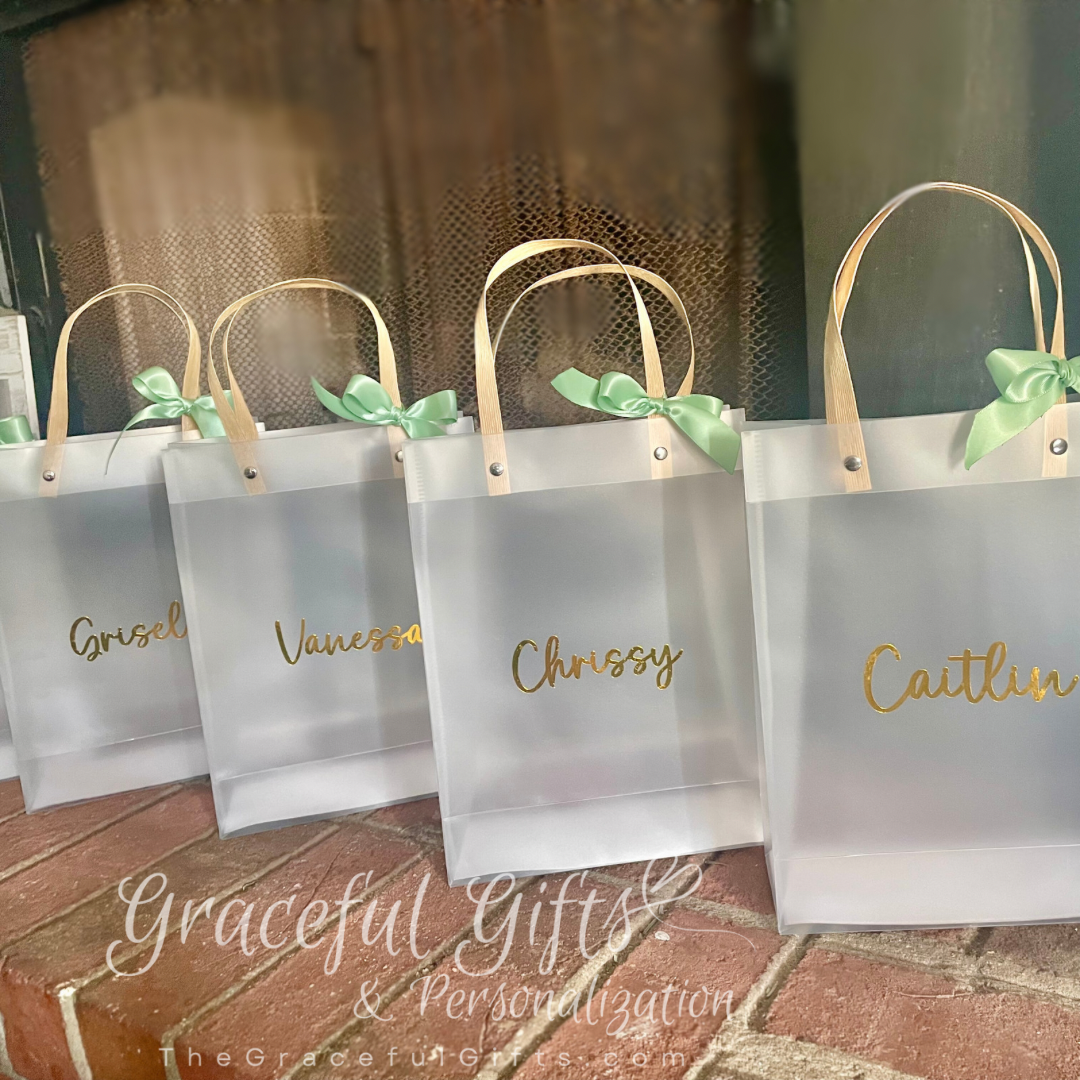 Frosted Bridesmaid’s Gift Bags Transparent &amp; Personalized