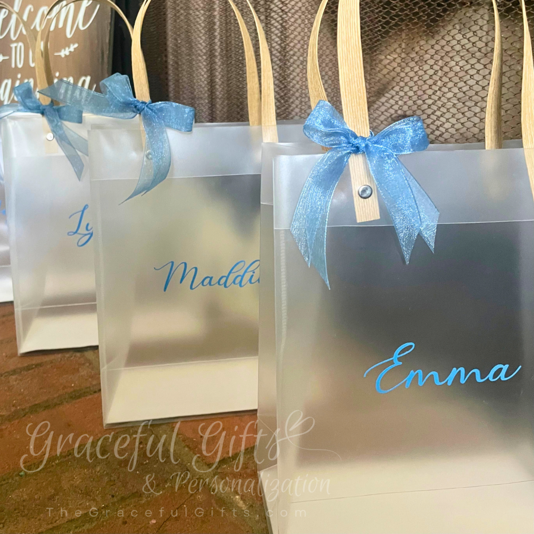 Frosted Bridesmaid’s Gift Bags Transparent &amp; Personalized