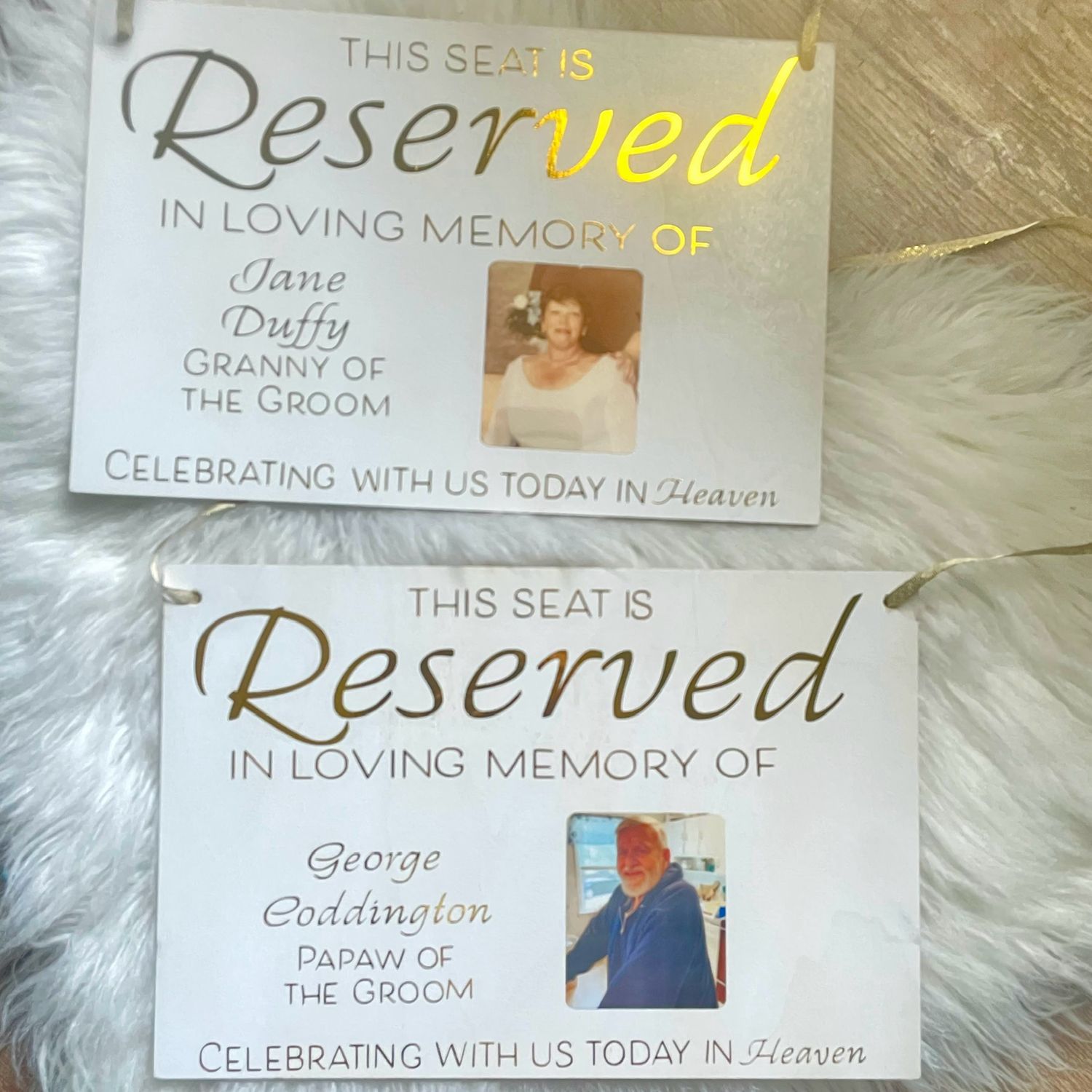 Reserved Wedding Memorial Hanging Chair Sign
