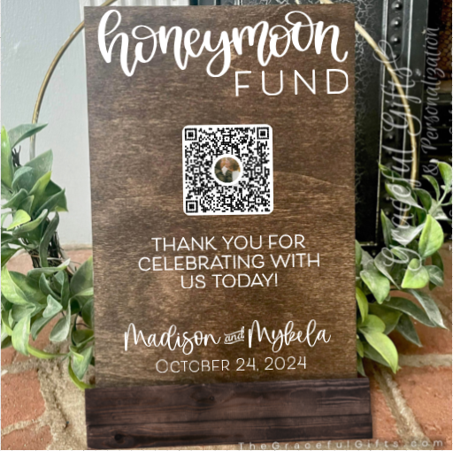 Honeymoon FUND QR Code Sign ((wood))