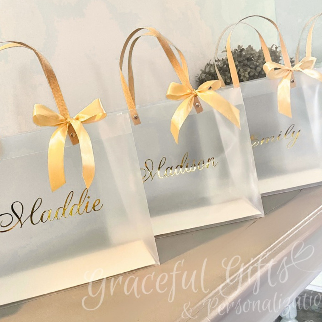 Frosted Bridesmaid’s Gift Bags Transparent &amp; Personalized