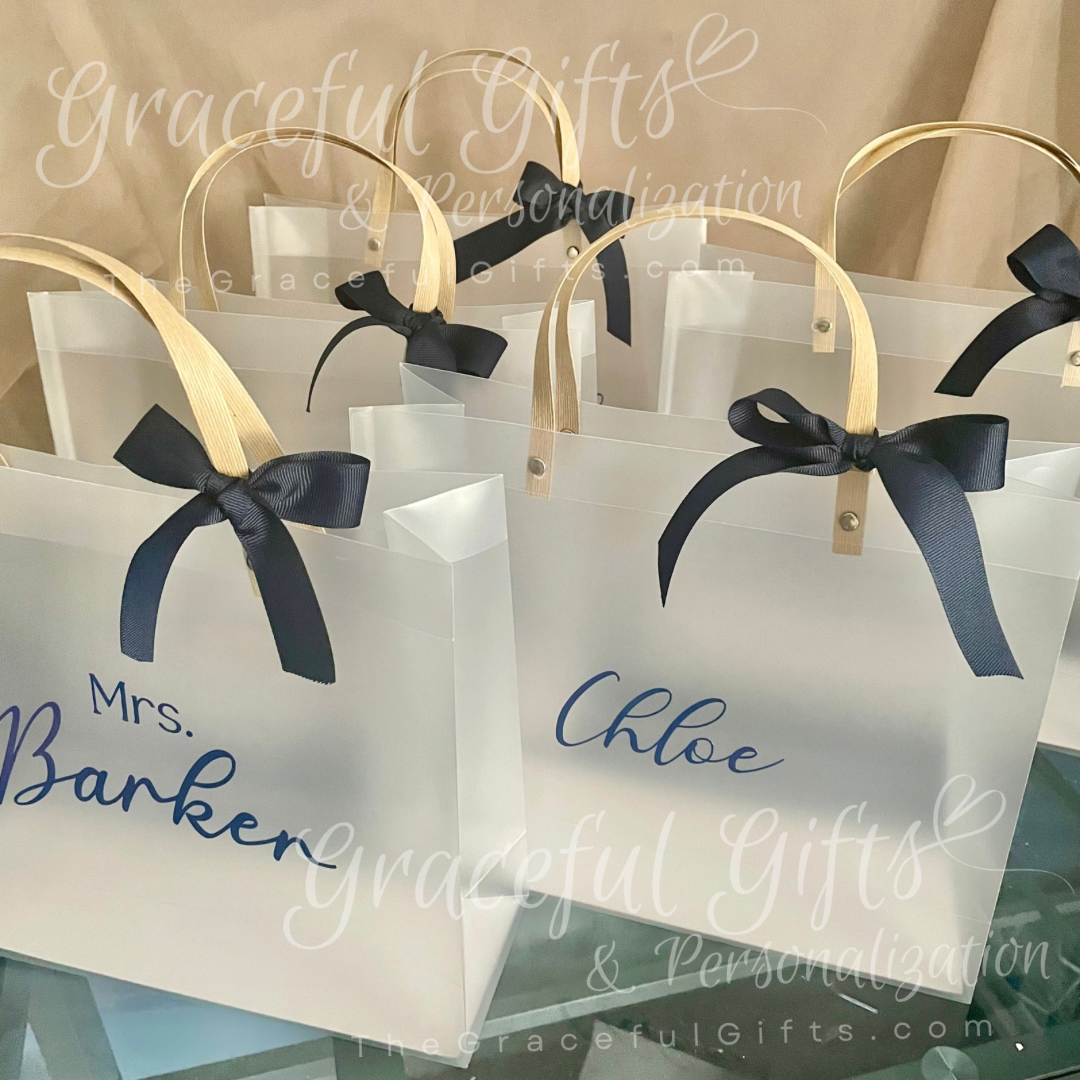 Frosted Bridesmaid’s Gift Bags Transparent &amp; Personalized