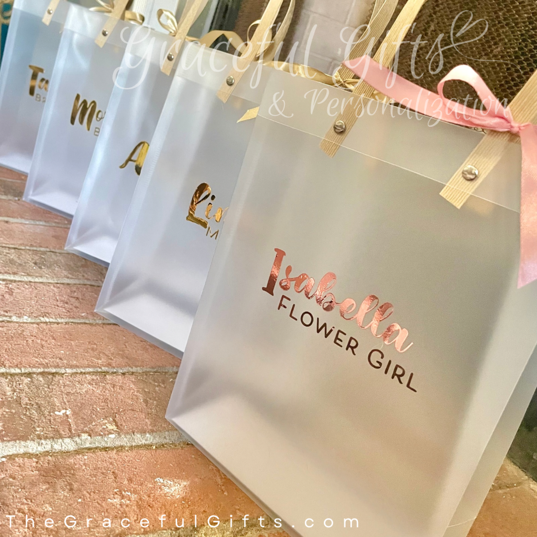 Frosted Bridesmaid’s Gift Bags Transparent &amp; Personalized