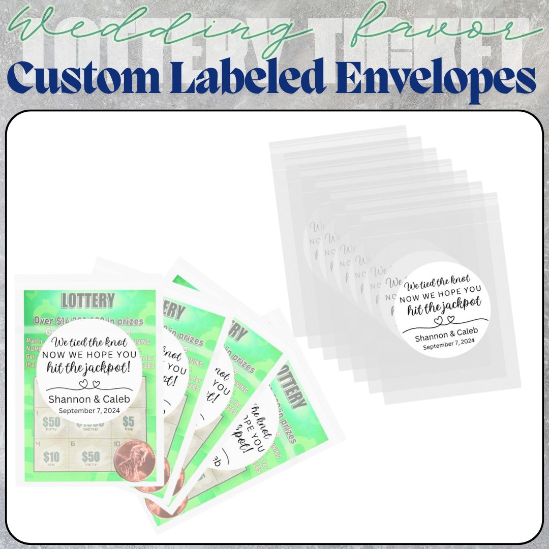 Lotto Ticket Wedding Favor Envelopes With custom Labels