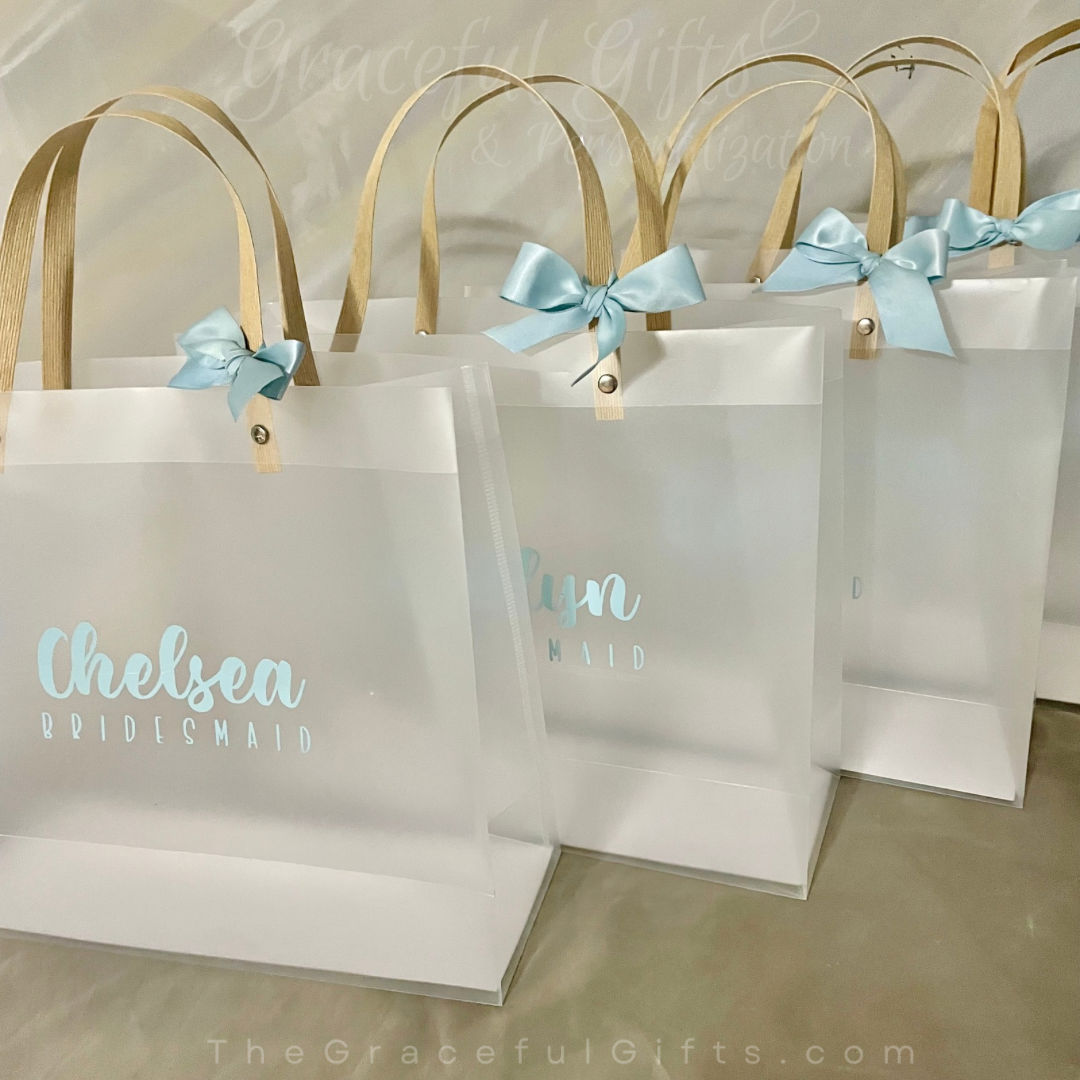 Frosted Bridesmaid’s Gift Bags Transparent &amp; Personalized