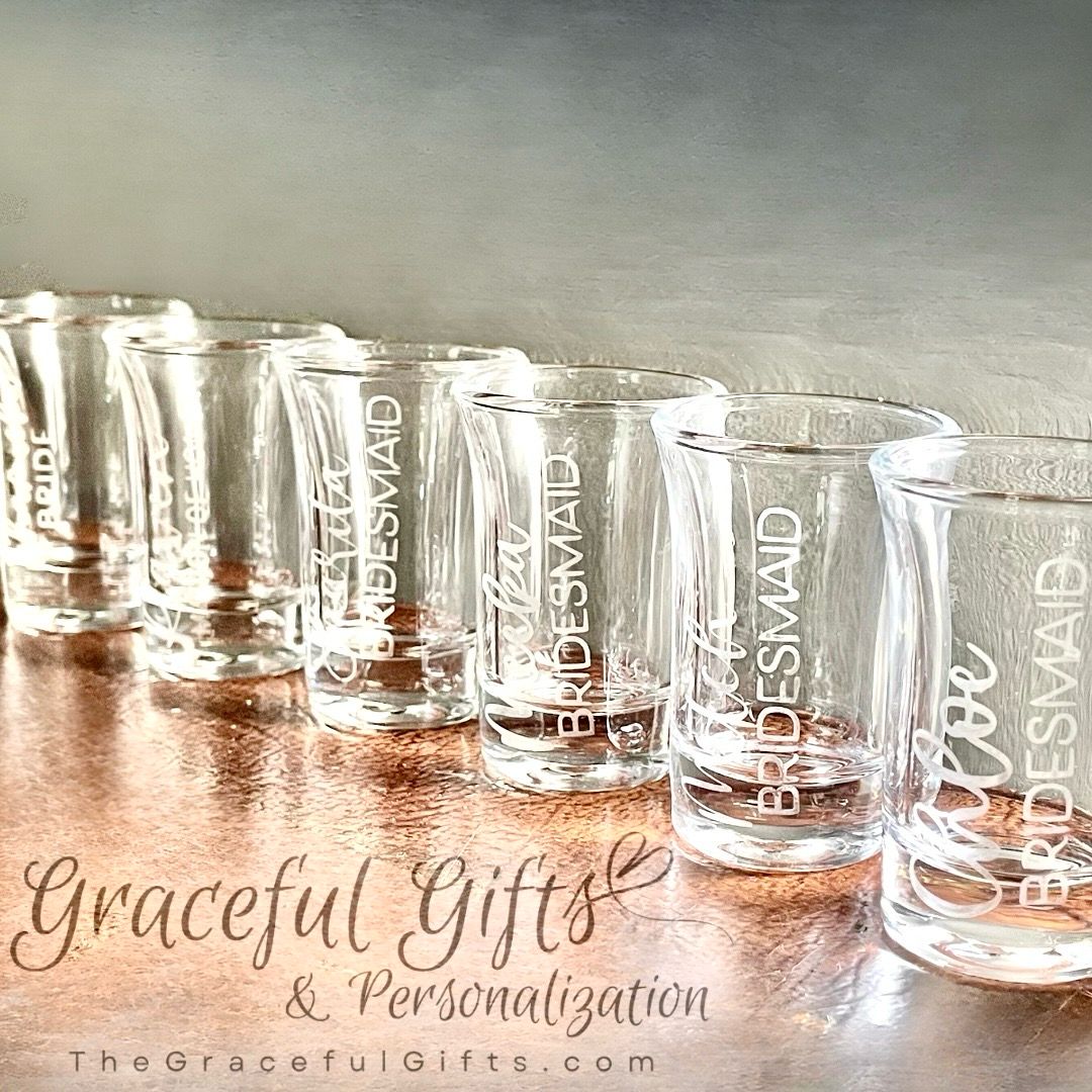Etched Wedding Party Shot Glasses